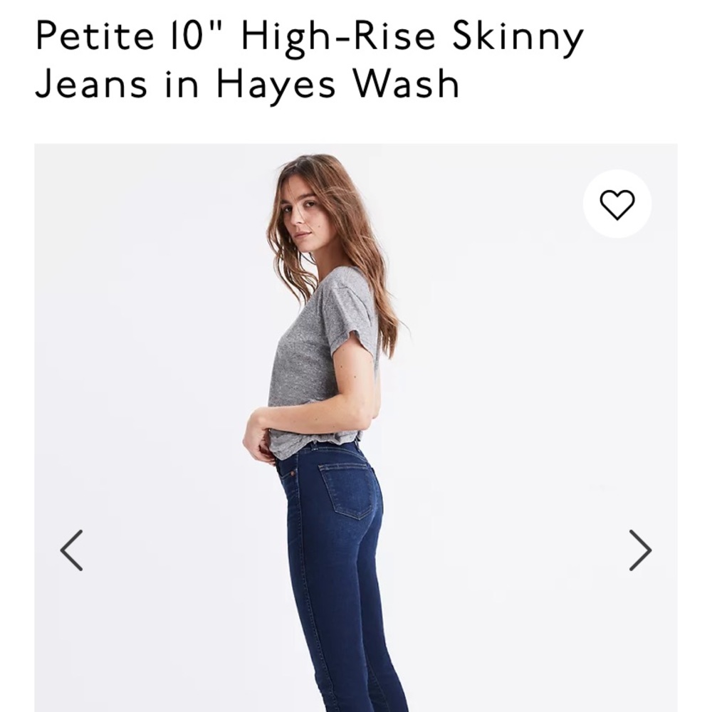 NWT Madewell-Petite 10" Skinny Jeans in Hayes Wash